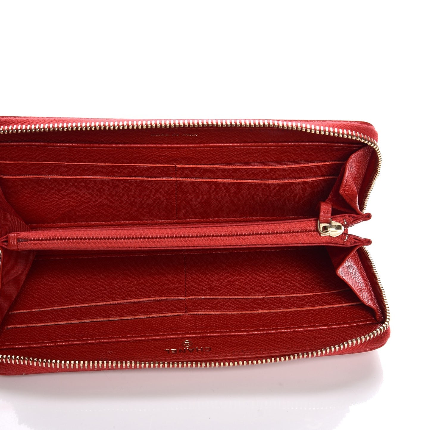 Caviar Camellia Embossed Zip Around Large Gusset Wallet Red