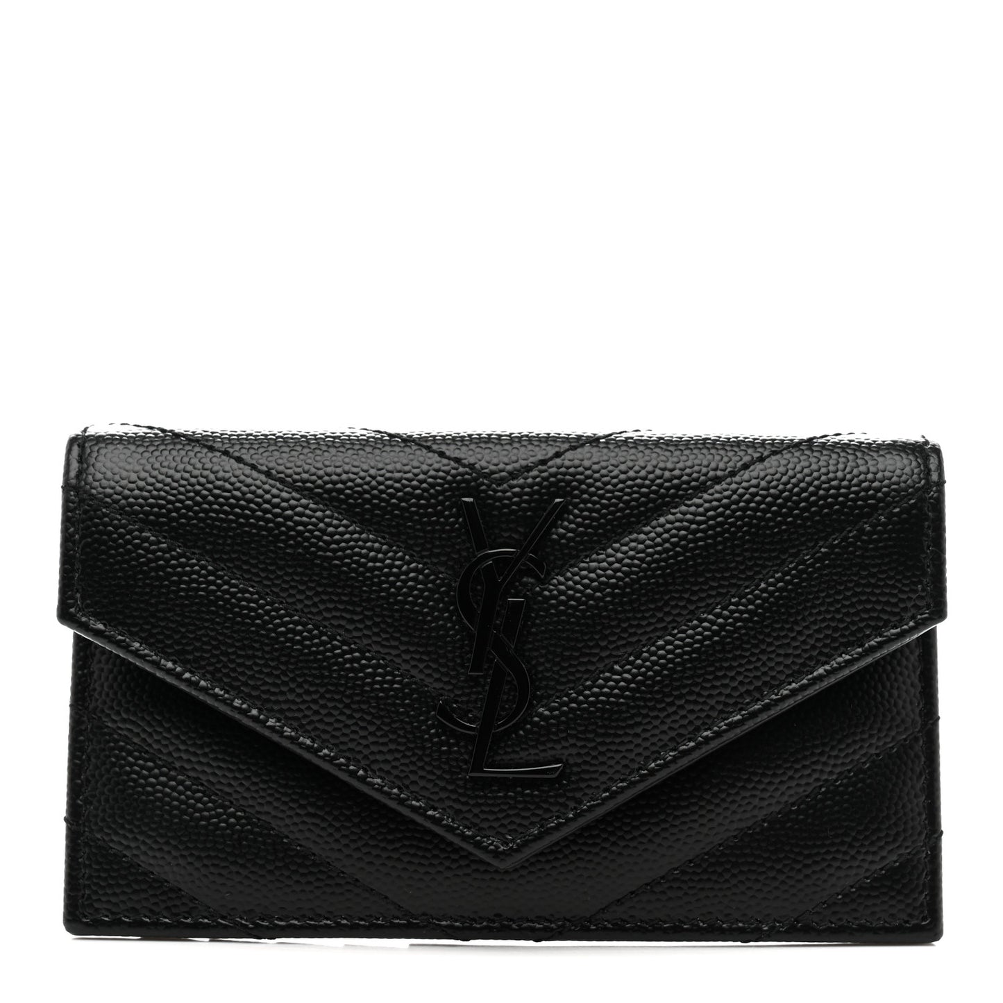 Grain De Poudre Matelasse Chevron Monochrome Flap Zippered Card Case Black