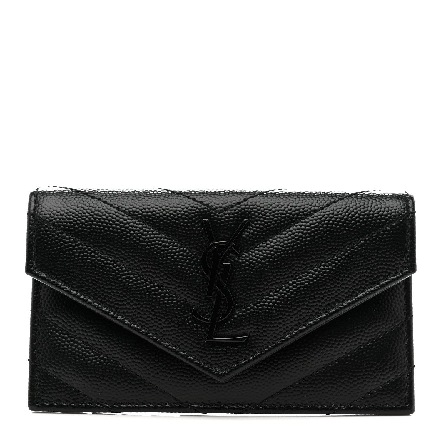 Saint Laurent Grain De Poudre Matelasse Chevron Monochrome Flap Zippered Card Case Black 1 of 8