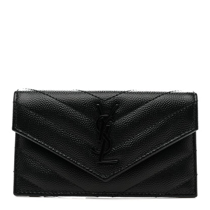 Saint Laurent Grain De Poudre Matelasse Chevron Monochrome Flap Zippered Card Case Black 1 of 8