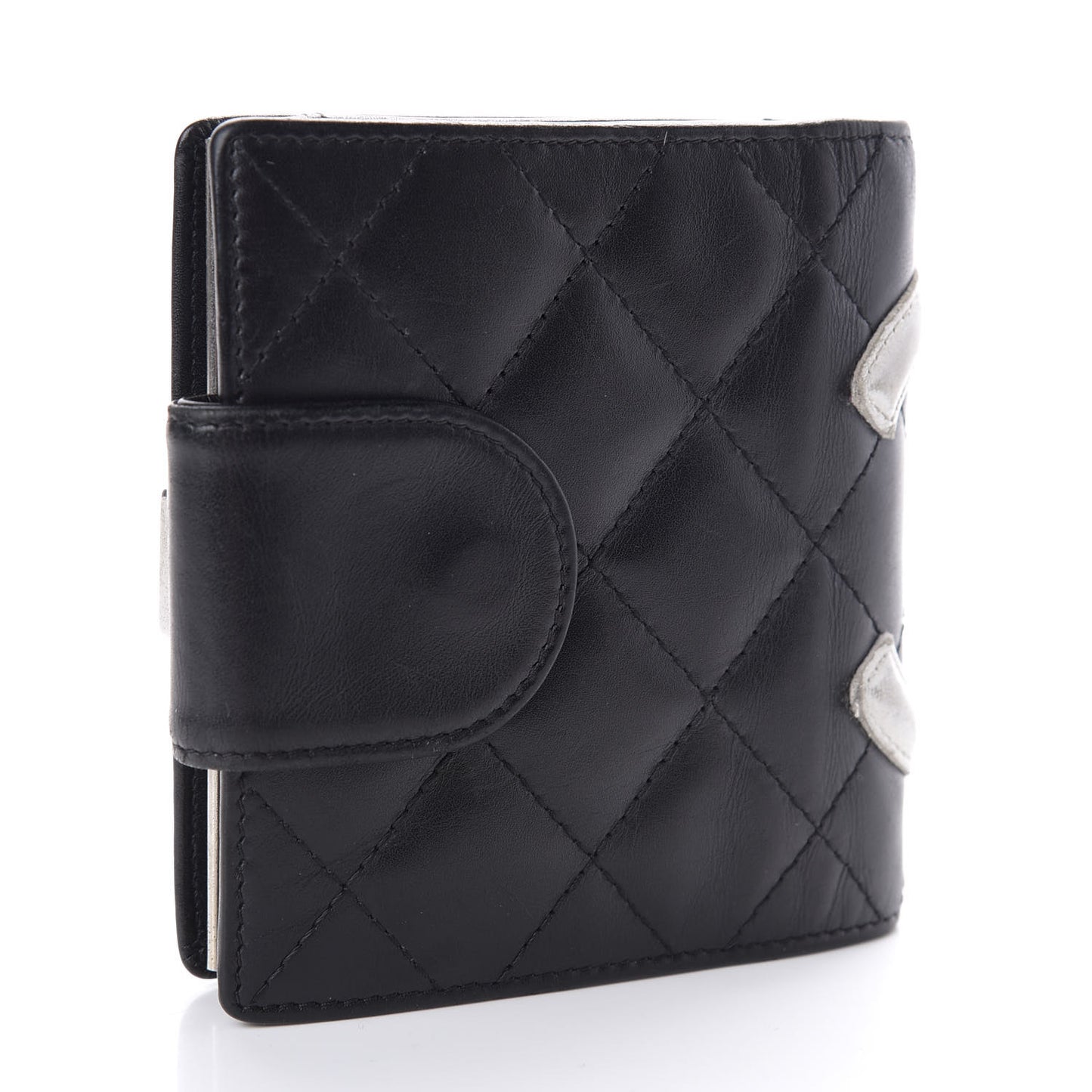 Calfskin Quilted Cambon Bi-Fold Wallet Black White