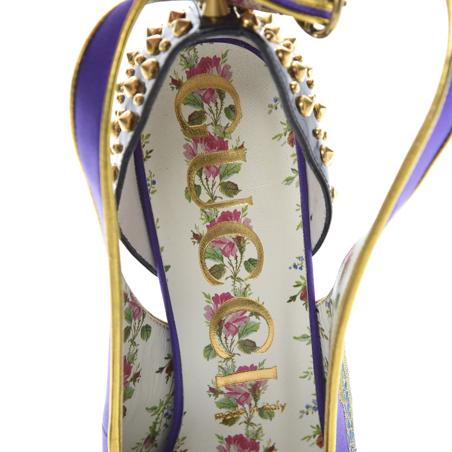 Gucci Satin Embroidered Dragon Caspar Pumps 38 Purple Oro Vecchio Black 8 of 13