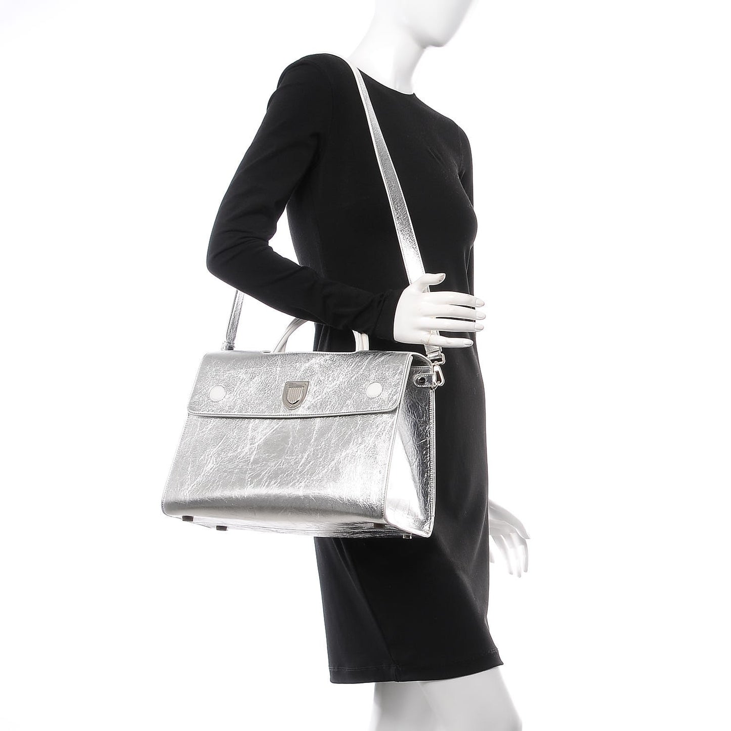 Metallic Calfskin Large Diorever Flap Silver