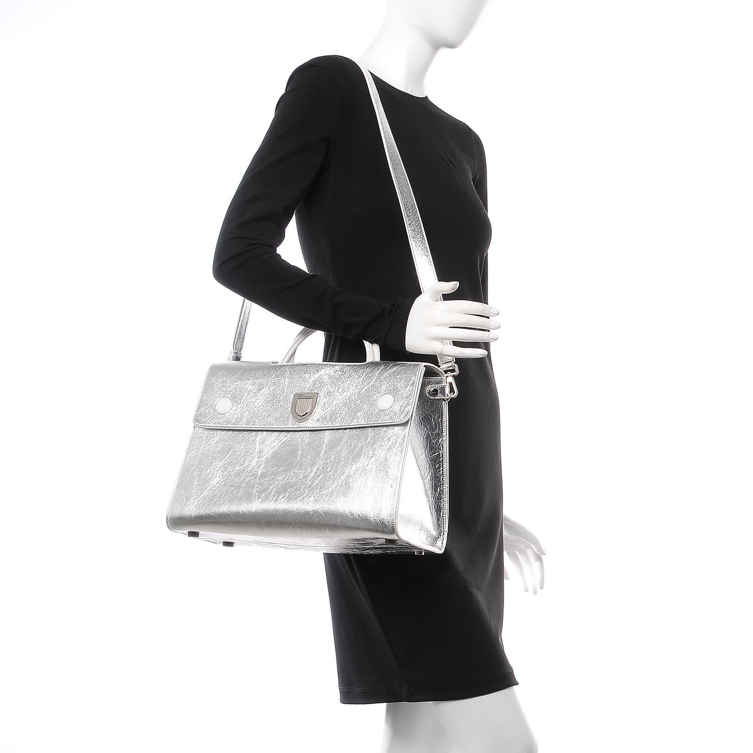 Christian Dior Metallic Calfskin Large Diorever Flap Silver 2 of 8