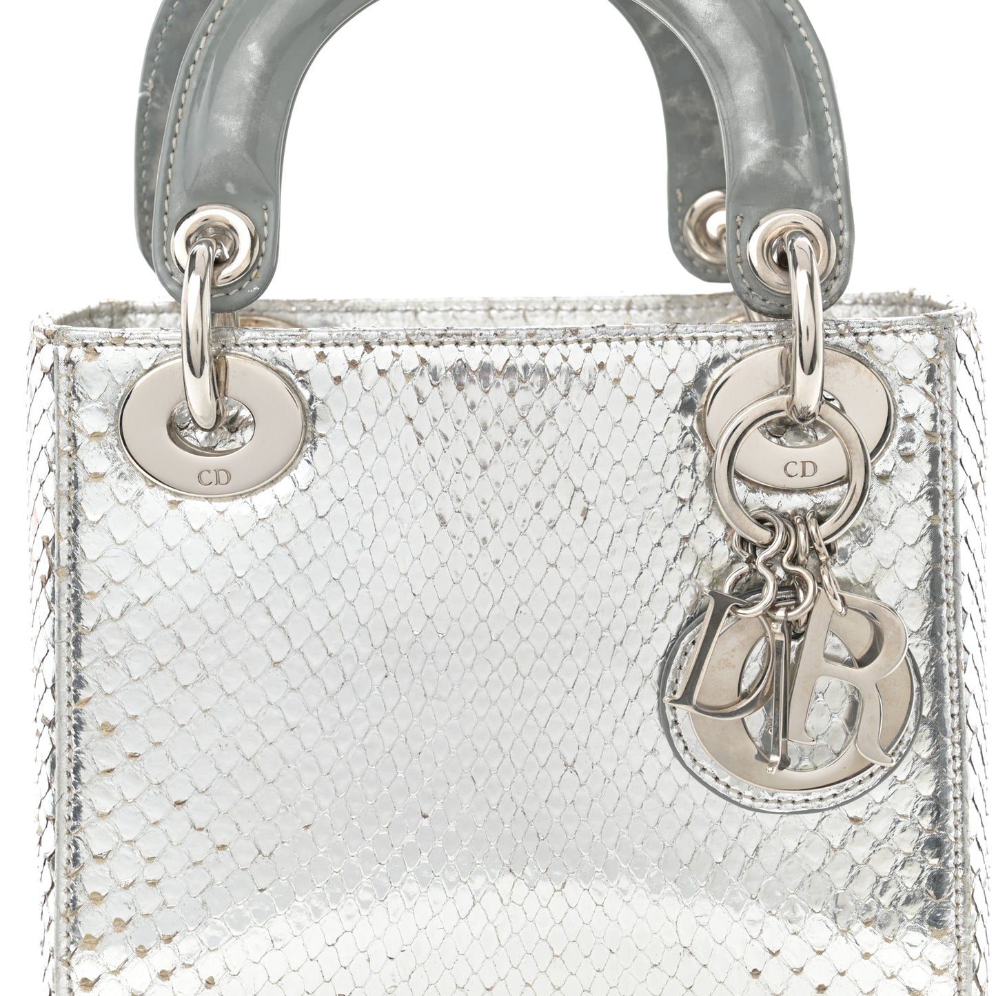 Metallic Snakeskin Mini Lady Dior Silver