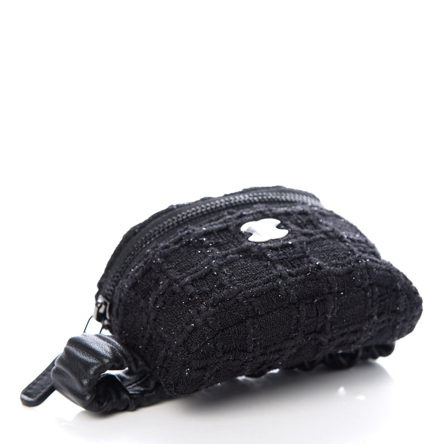 Tweed Lambskin Quilted Arm Coin Purse Black