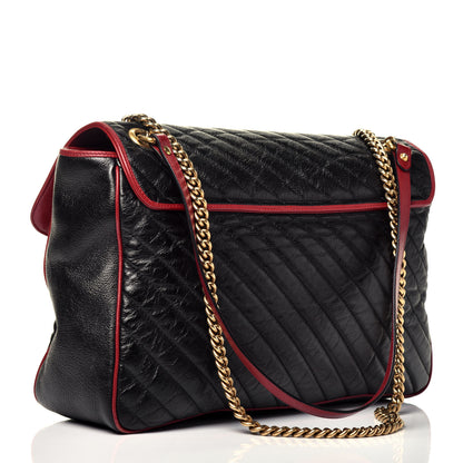 Gucci Vintage Effect Calfskin Matelasse Diagonal Large Torchon GG Marmont Shoulder Bag Black Romantic Cherry 2 of 9