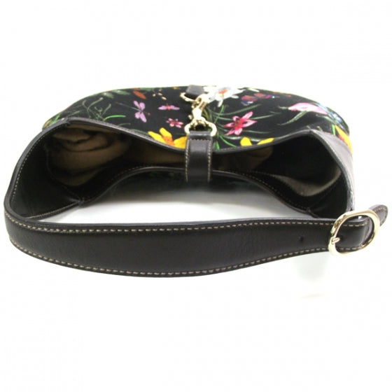 Canvas Floral Flora Medium Jackie O Bouvier Hobo Black