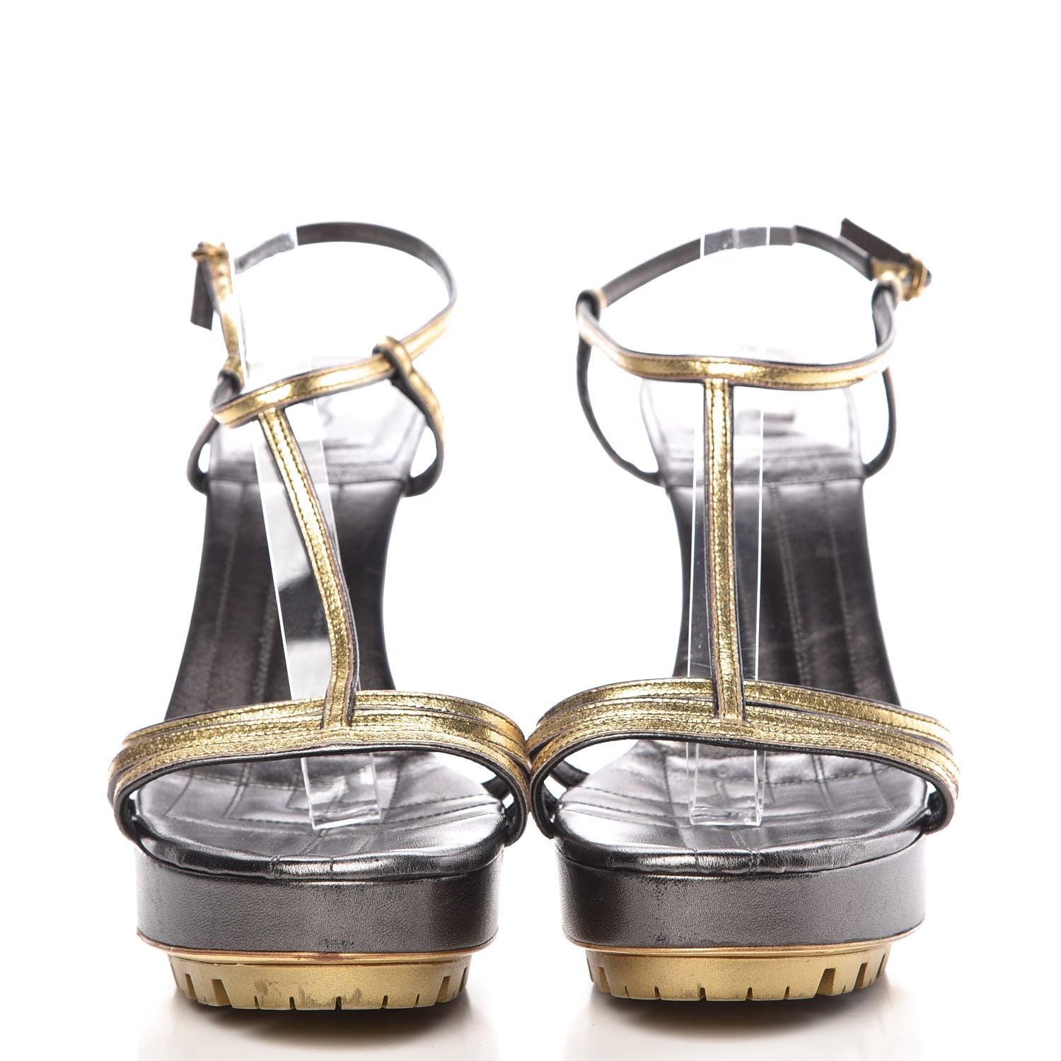 Saint Laurent Metallic Trooper Platform Sandals 40 Gold 2 of 18