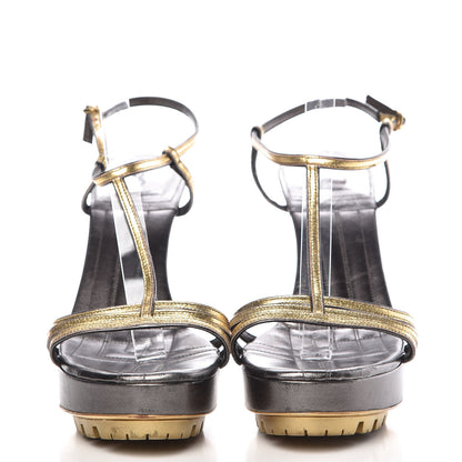 Saint Laurent Metallic Trooper Platform Sandals 40 Gold 2 of 18