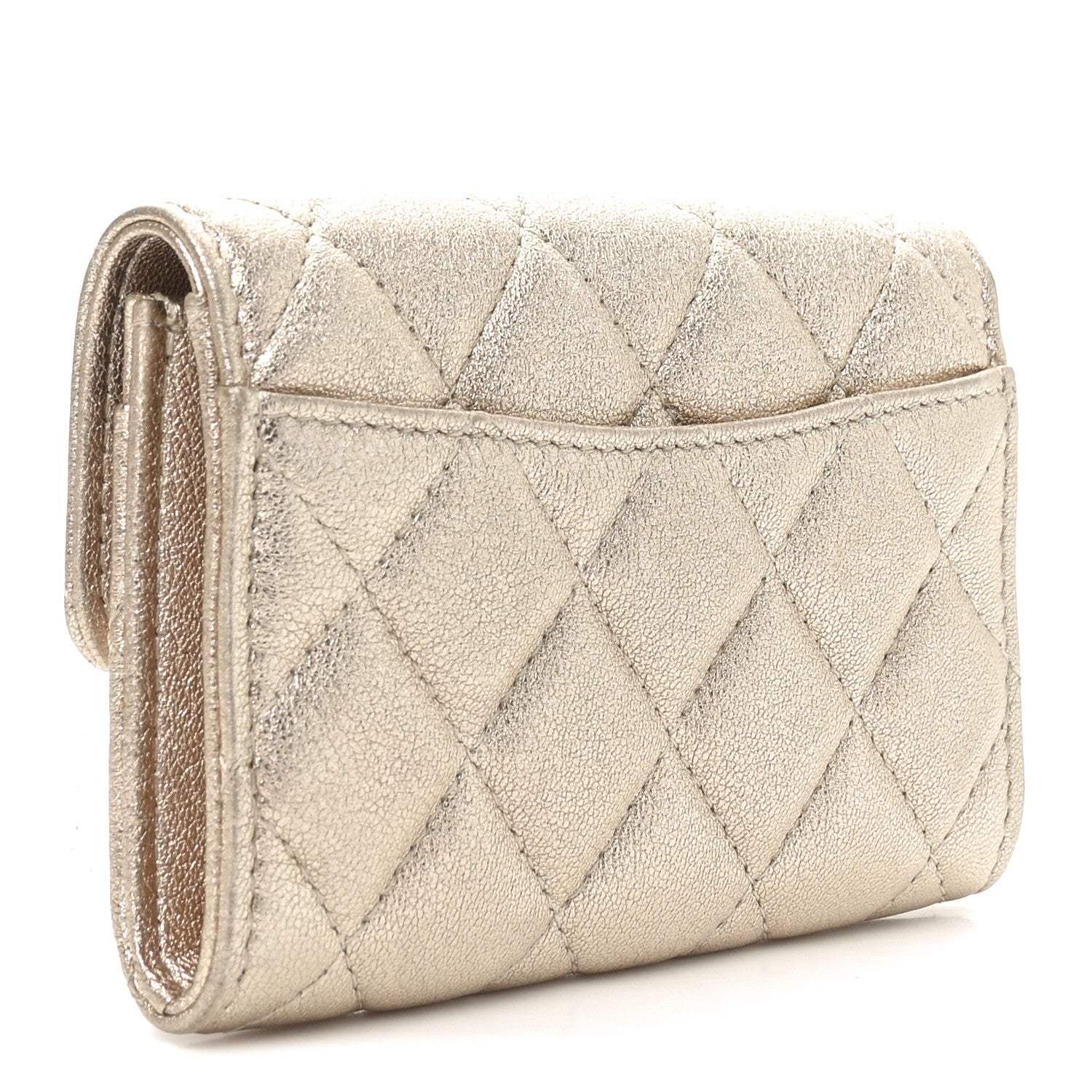 Chanel Metallic Lambskin Quilted Flap Card Holder Wallet Gold 2 of 8