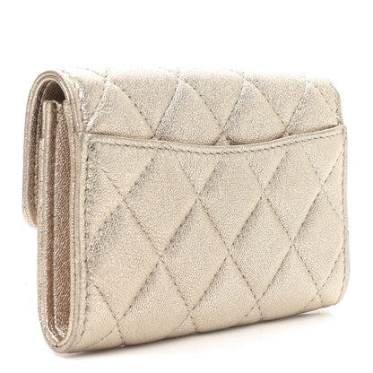 Chanel Metallic Lambskin Quilted Flap Card Holder Wallet Gold 2 of 8