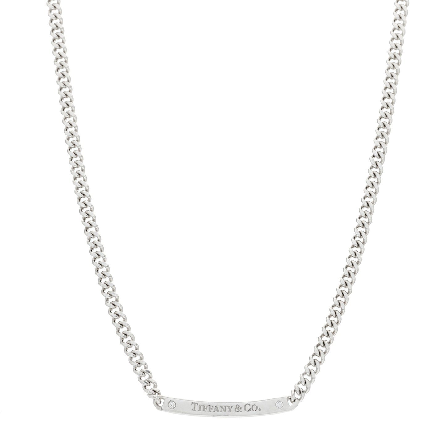 18K White Gold Diamond Micro Link ID Chain Necklace