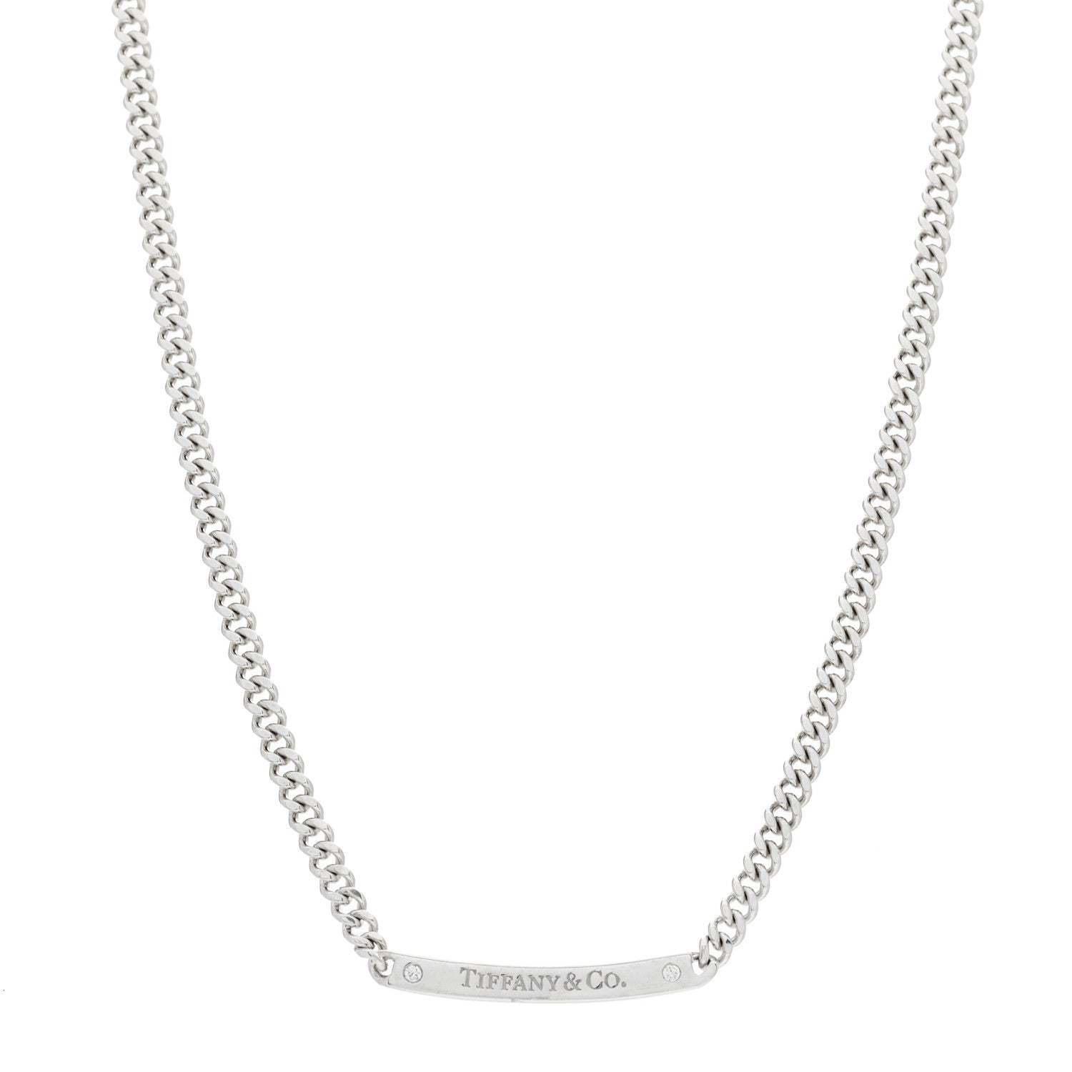 Tiffany 18K White Gold Diamond Micro Link ID Chain Necklace 1 of 6