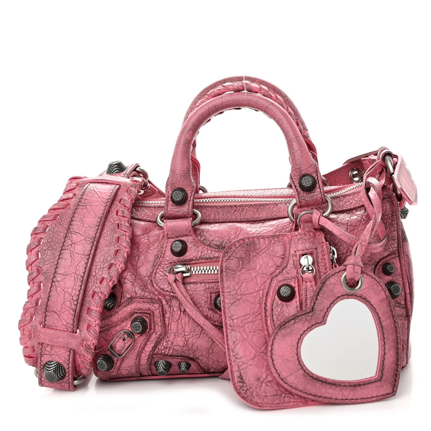 Agneau Arena Dirty Effect Mini Le Cagole Duffle Crossbody Bag Sweet Pink