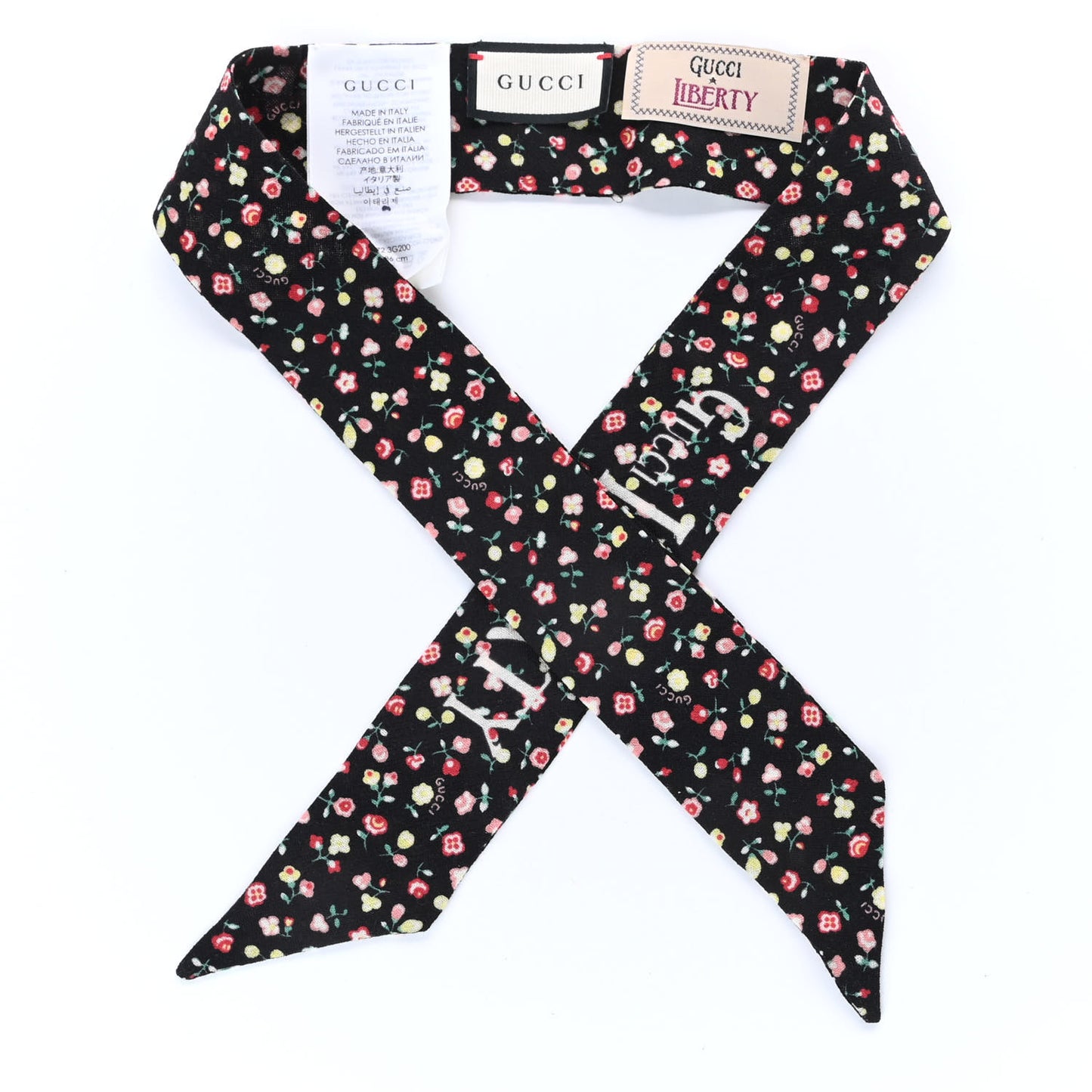 X LIBERTY OF LONDON Wool Floral Print Neck Bow Scarf Black