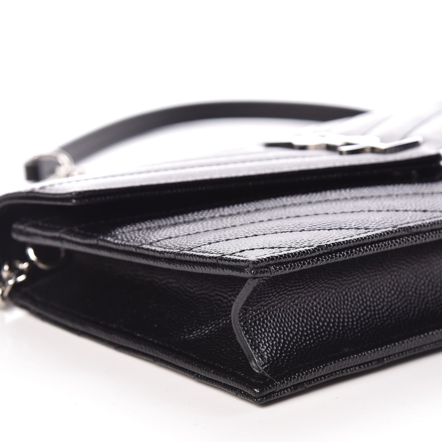 Grain De Poudre Matelasse Chevron Monogram Envelope Chain Wallet Black