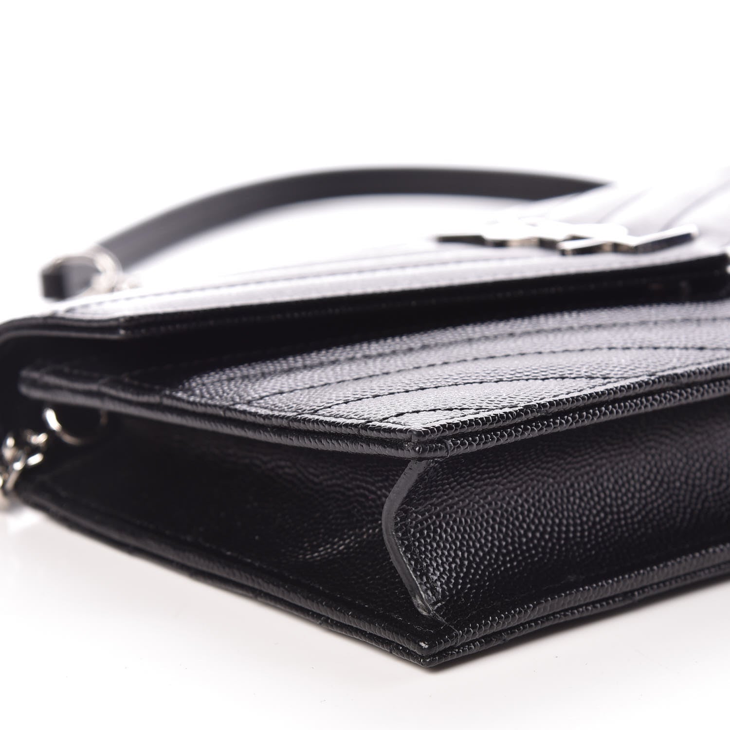 Saint Laurent Grain De Poudre Matelasse Chevron Monogram Envelope Chain Wallet Black 7 of 9