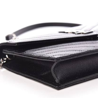 Saint Laurent Grain De Poudre Matelasse Chevron Monogram Envelope Chain Wallet Black 7 of 9