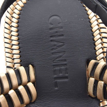 Chanel Metallic Lambskin Calfskin Braided Thong Sandals 40 Black Gold 7 of 7