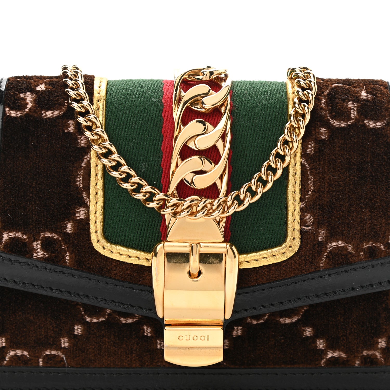 Gucci Velvet GG Monogram Super Mini Sylvie Chain Shoulder Bag Brown 8 of 10