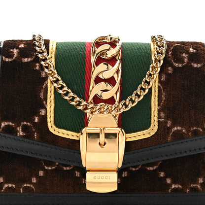 Gucci Velvet GG Monogram Super Mini Sylvie Chain Shoulder Bag Brown 8 of 10