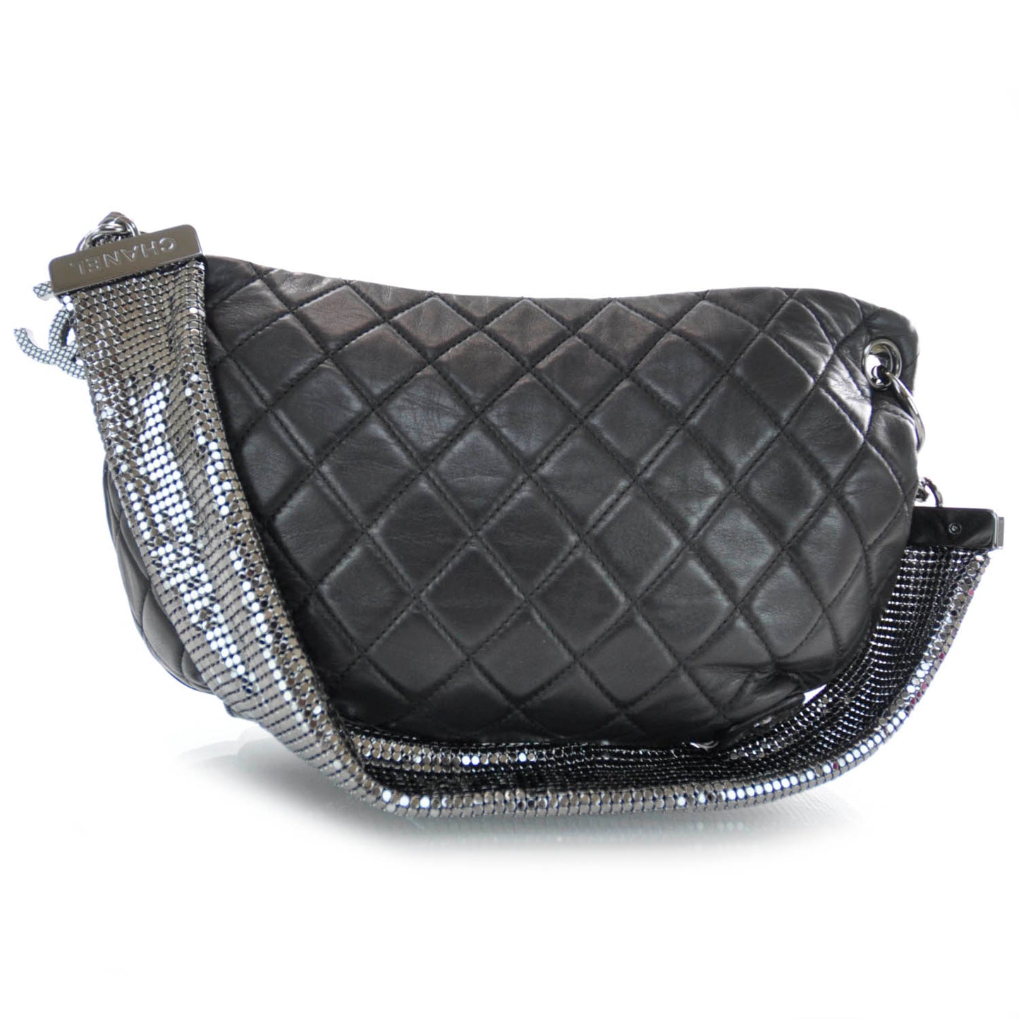 Lambskin Small Chain Mail Hobo Black
