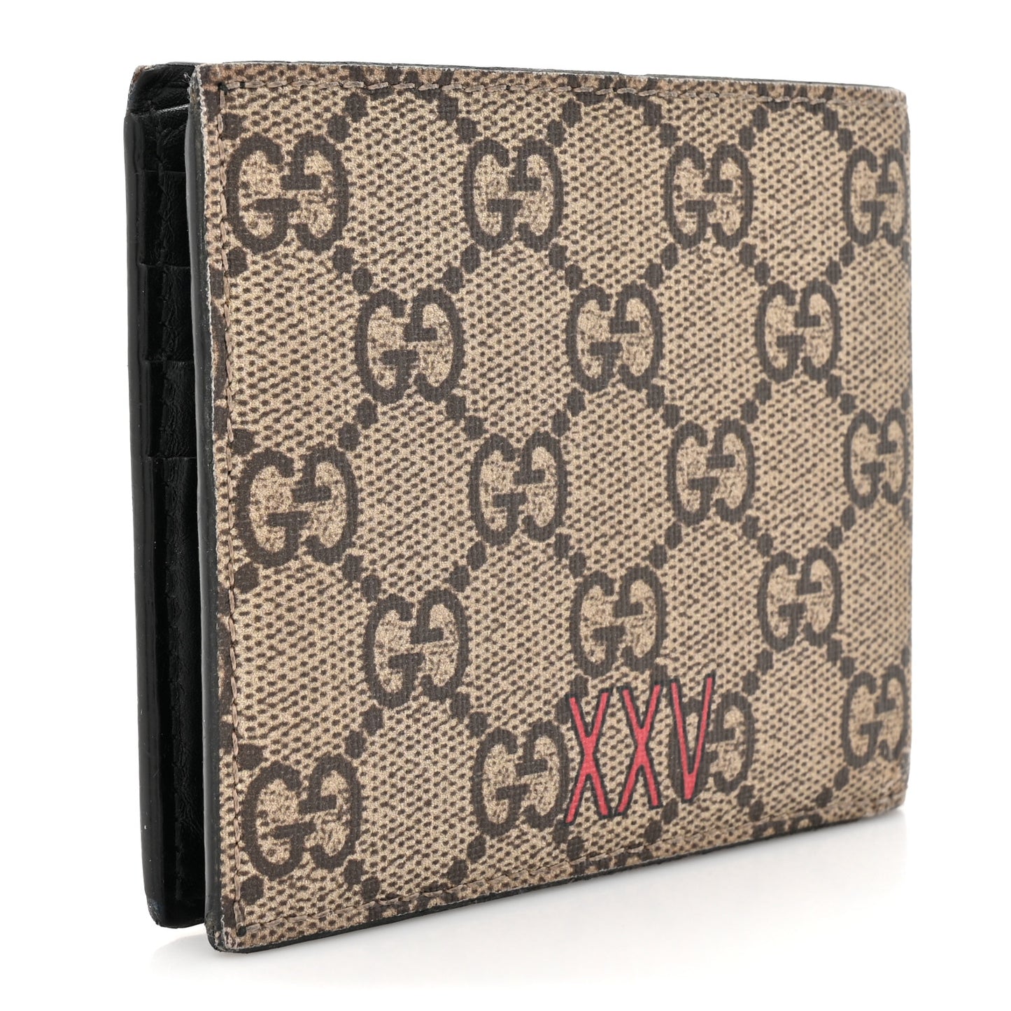 GG Supreme Monogram Selleria Calfskin Wolf Nice Bi-Fold Wallet Beige Ebony Multicolor Black
