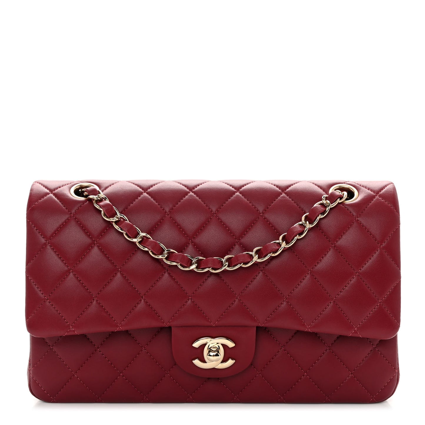 Lambskin Quilted Medium Double Flap Burgundy