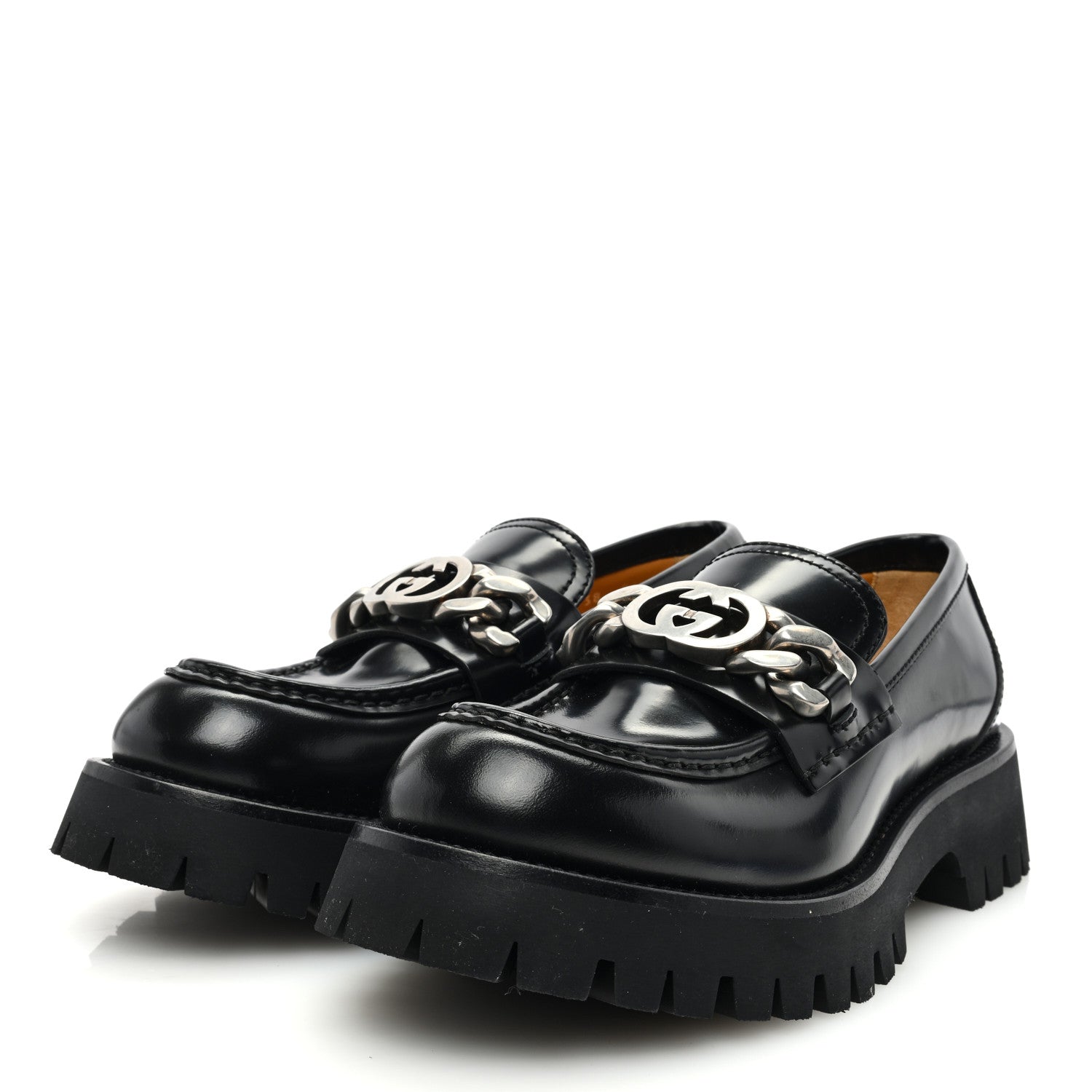 Gucci Cordovan Lux Womens Jeanne Platform Lug Sole 30/45mm Loafers 38 Black 2 of 7