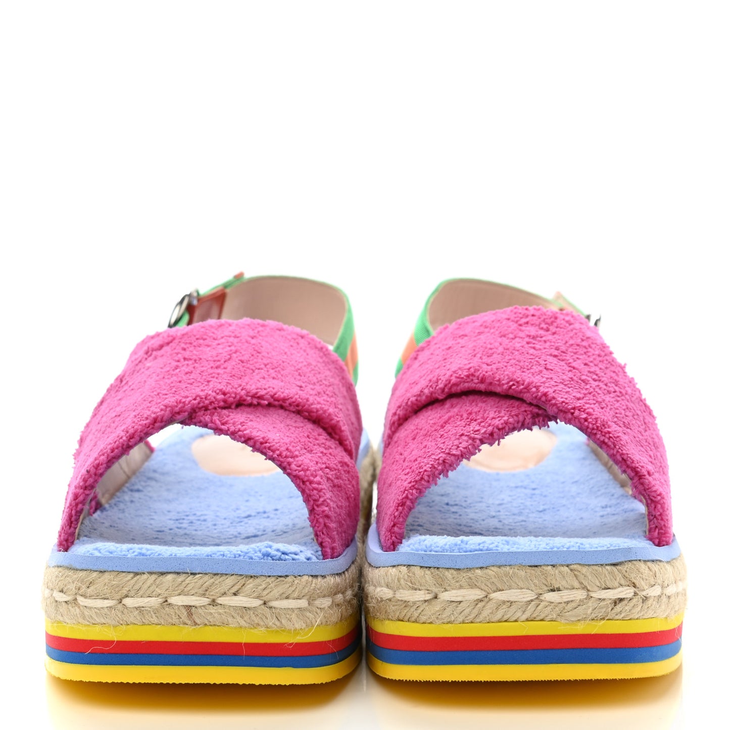 Terry Cloth Web Espadrille Platform Slingback Sandals 38.5 Lovely Multicolor