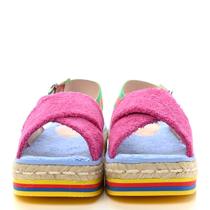 Gucci Terry Cloth Web Espadrille Platform Slingback Sandals 38.5 Lovely Multicolor 2 of 10