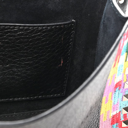 Valentino Garavani Pebbled Calfskin Embroidered Medium Rockstud Flip Lock Crossbody Bag Black 7 of 10