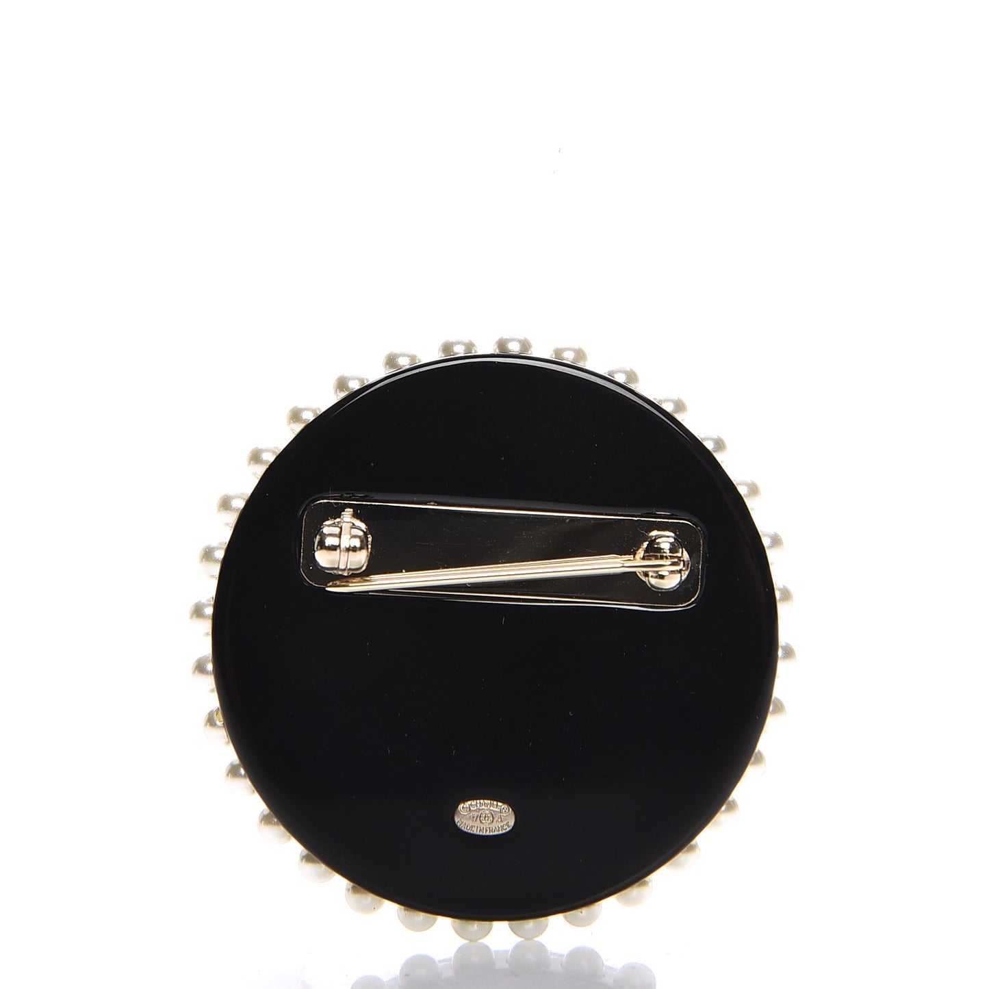 Resin Crystal Pearl CC Pin Brooch Black Gold