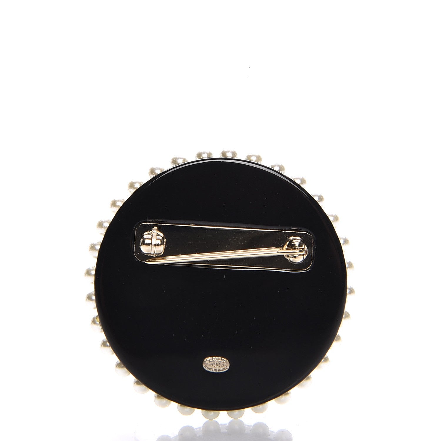 Chanel Resin Crystal Pearl CC Pin Brooch Black Gold 7 of 9