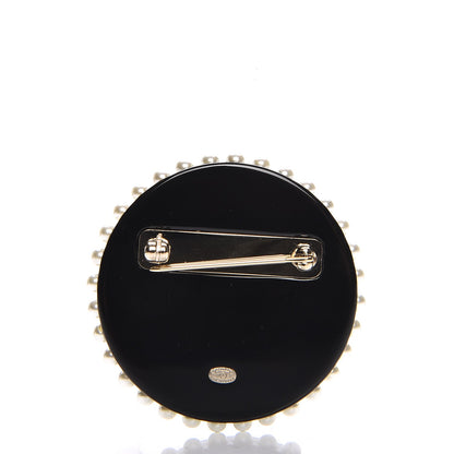 Chanel Resin Crystal Pearl CC Pin Brooch Black Gold 7 of 9