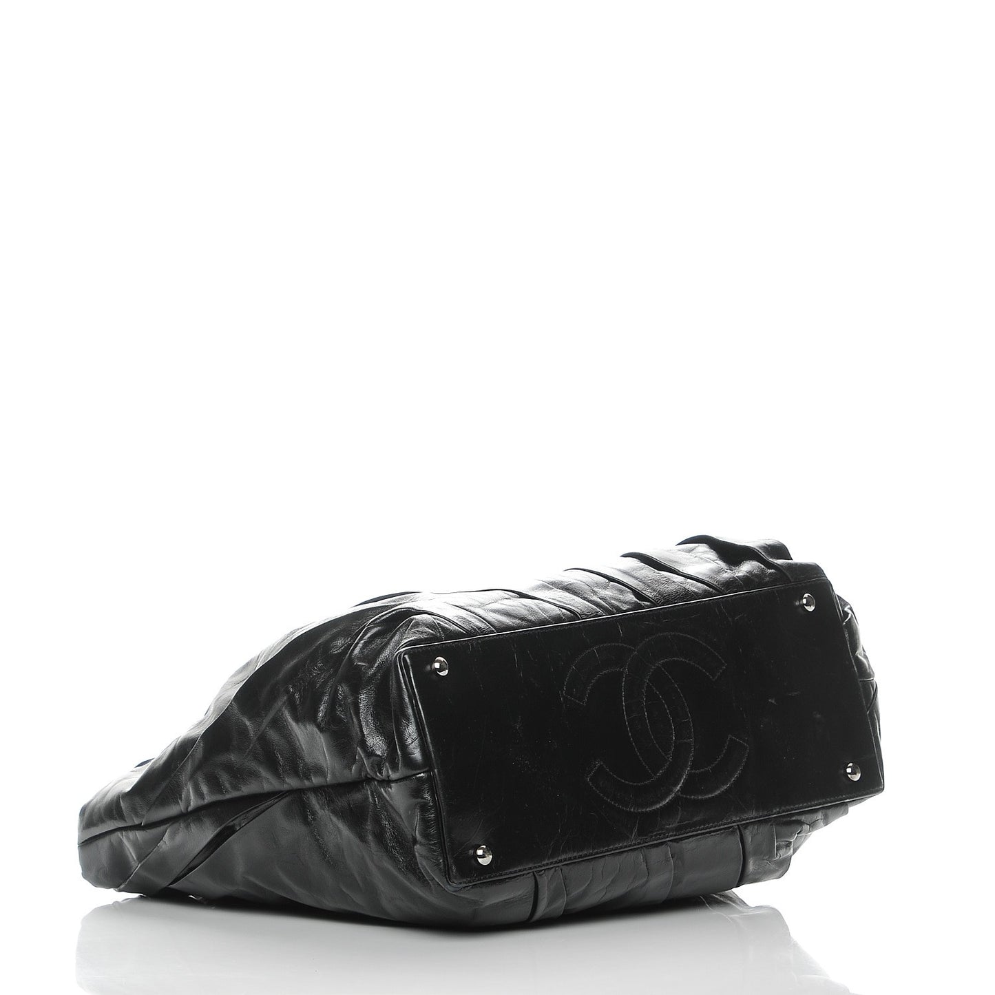 Glazed Calfskin Large Twisted Tote Black