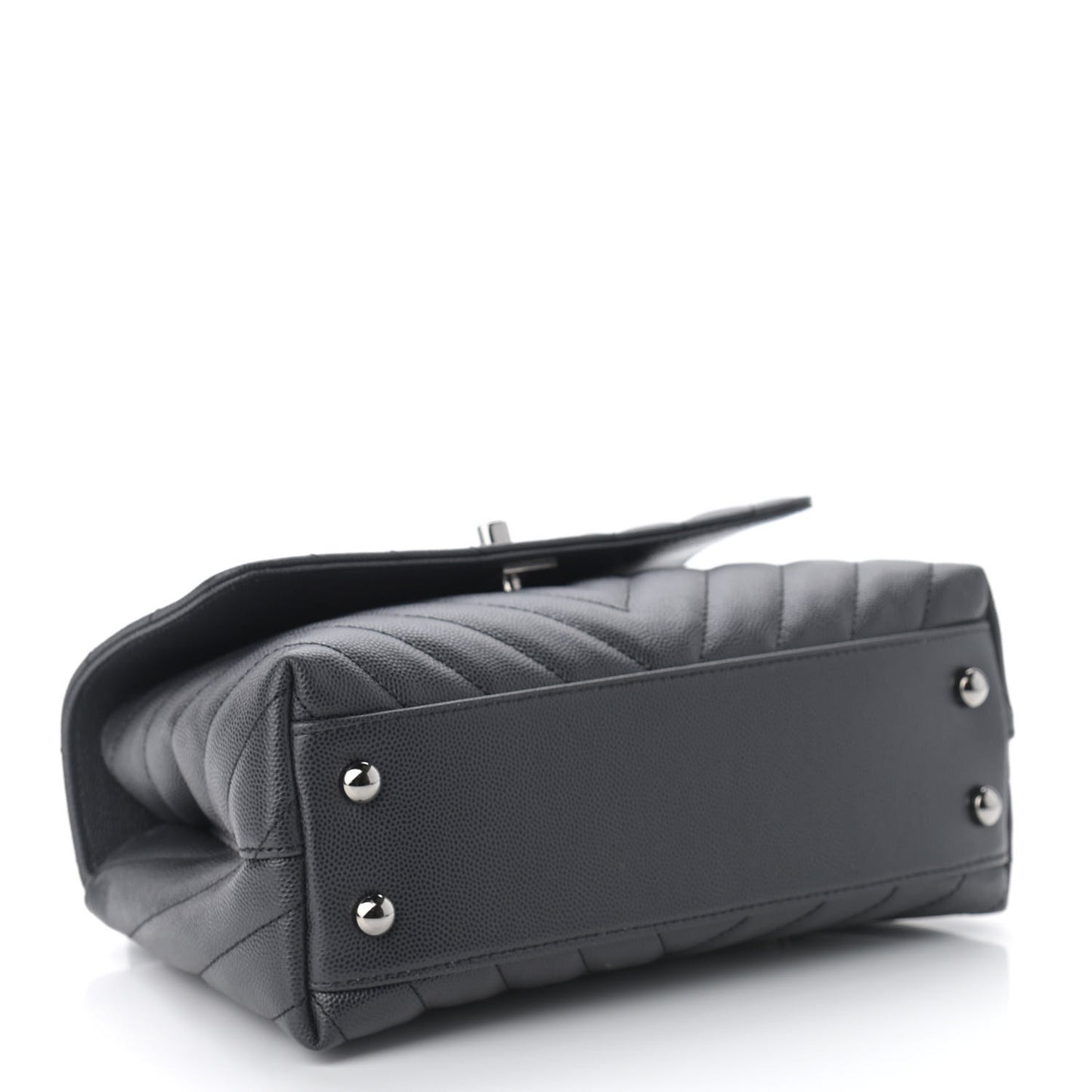 Caviar Chevron Quilted Mini Coco Handle Flap Dark Grey