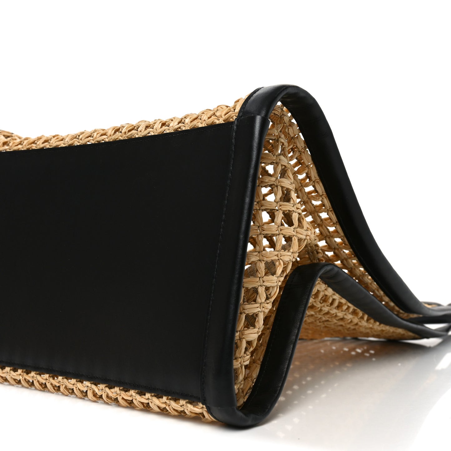 Raffia Calfskin June Cutout Palm Tote Natural Black