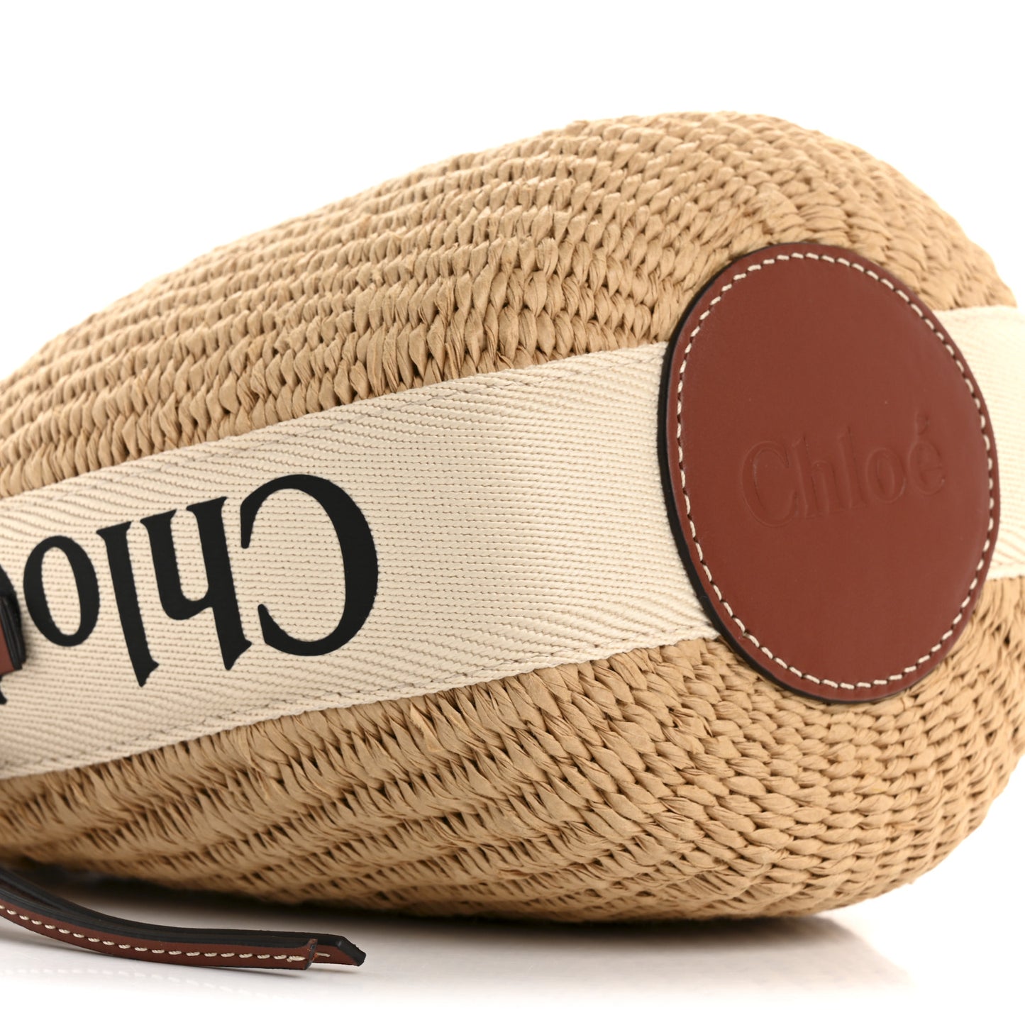 X MIFUKO Raffia Calfskin Small Woody Basket Shoulder Bag Beige Brown