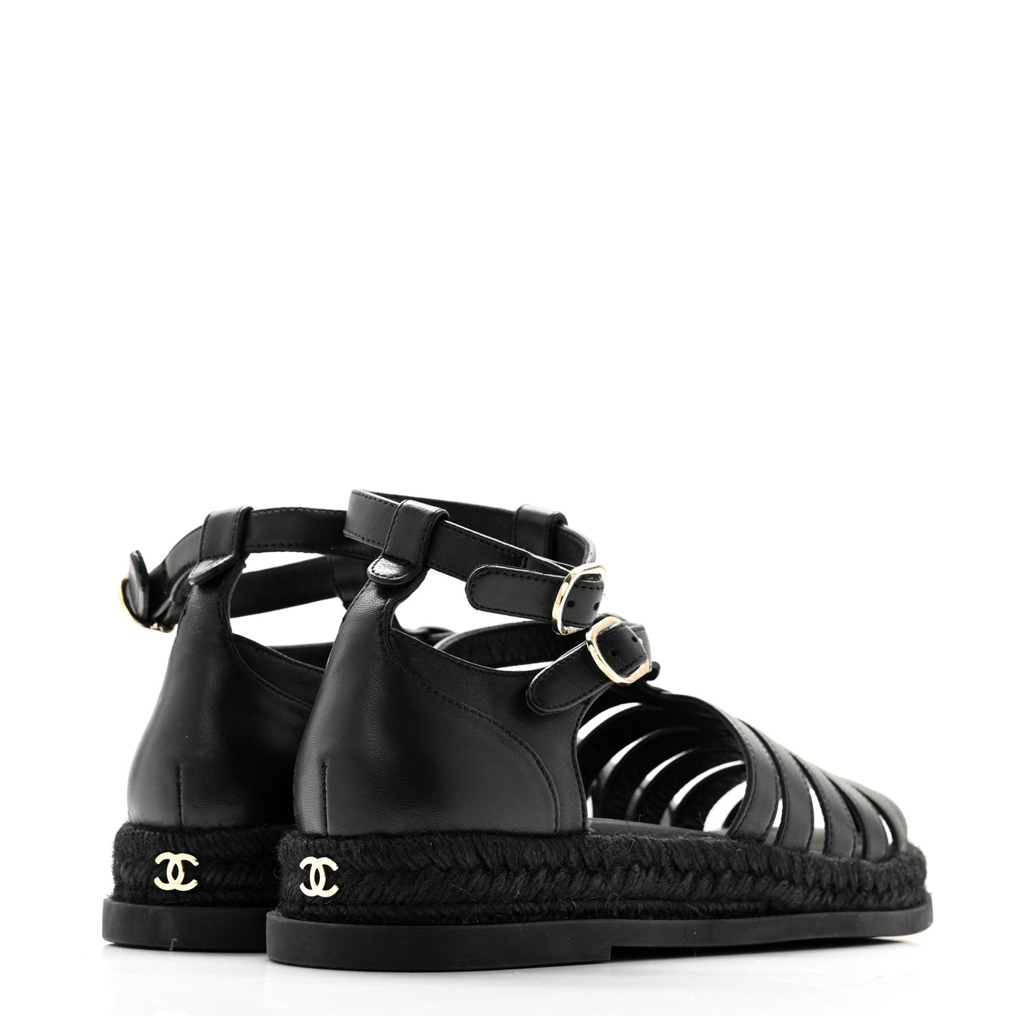 Lambskin Espadrille Sandals 37 Black