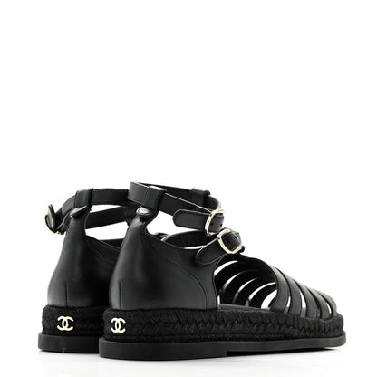 Chanel Lambskin Espadrille Sandals 37 Black 4 of 9