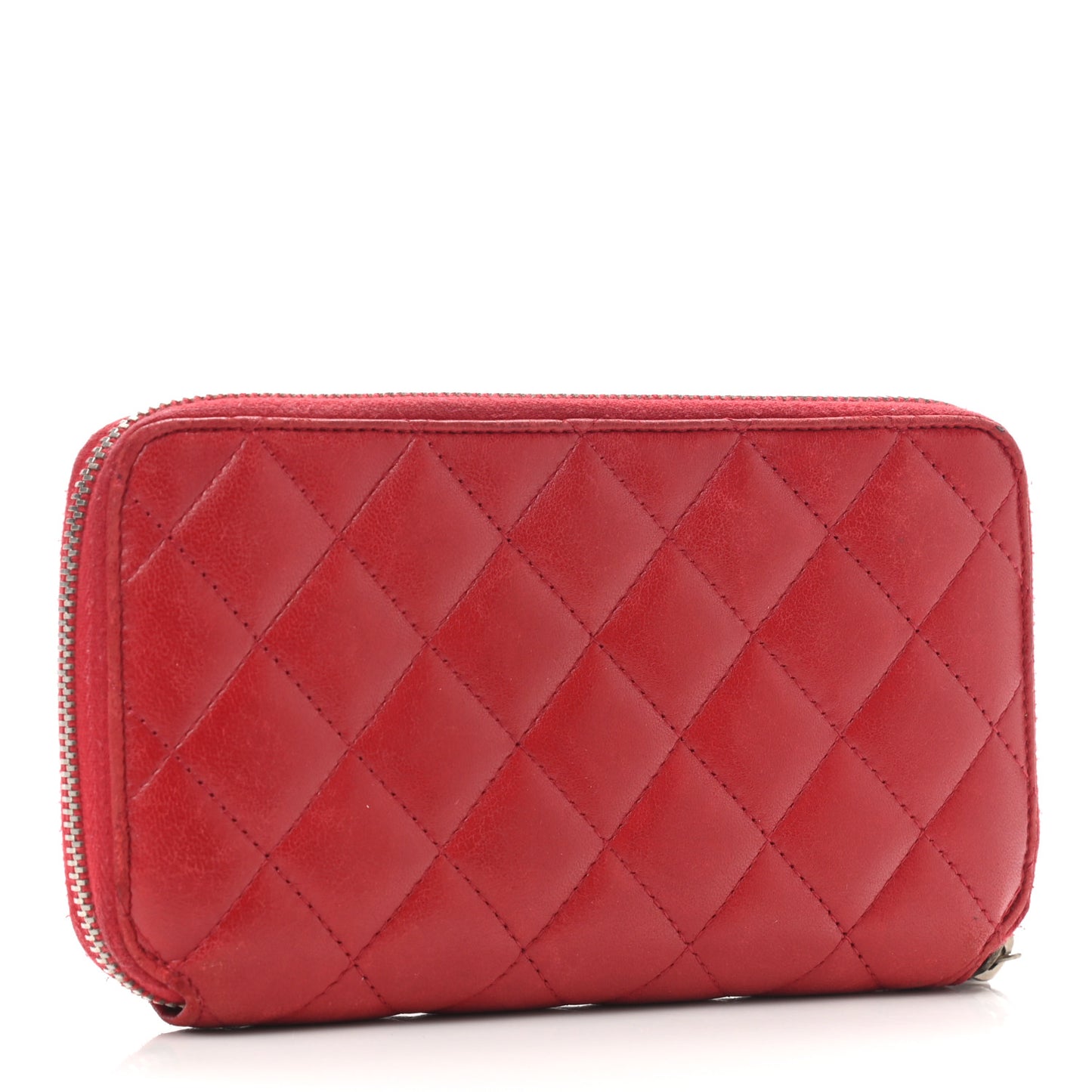 Lambskin Quilted Large Gusset Zip Around Wallet Red