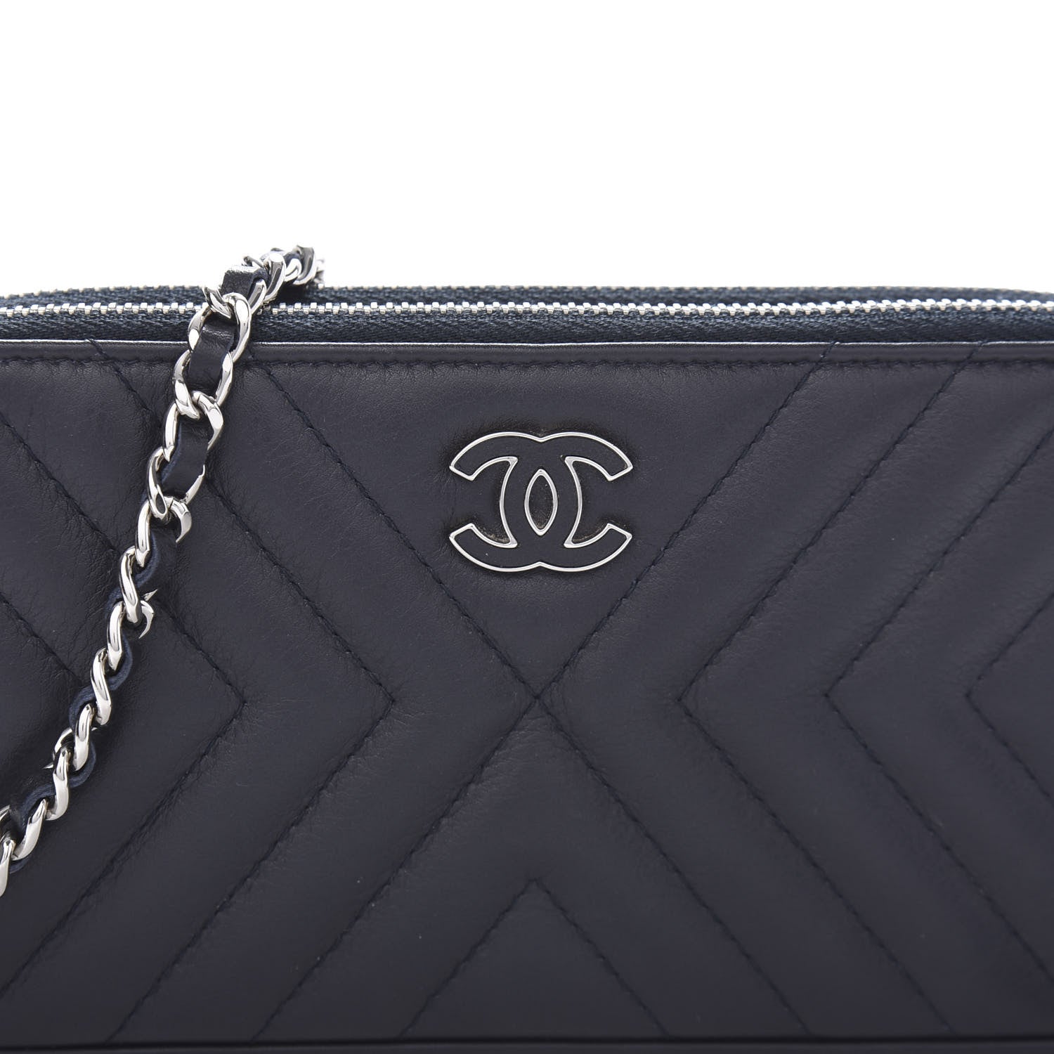 Chanel Calfskin Chevron Quilted Tassel Clutch With Chain Navy 18 of 19