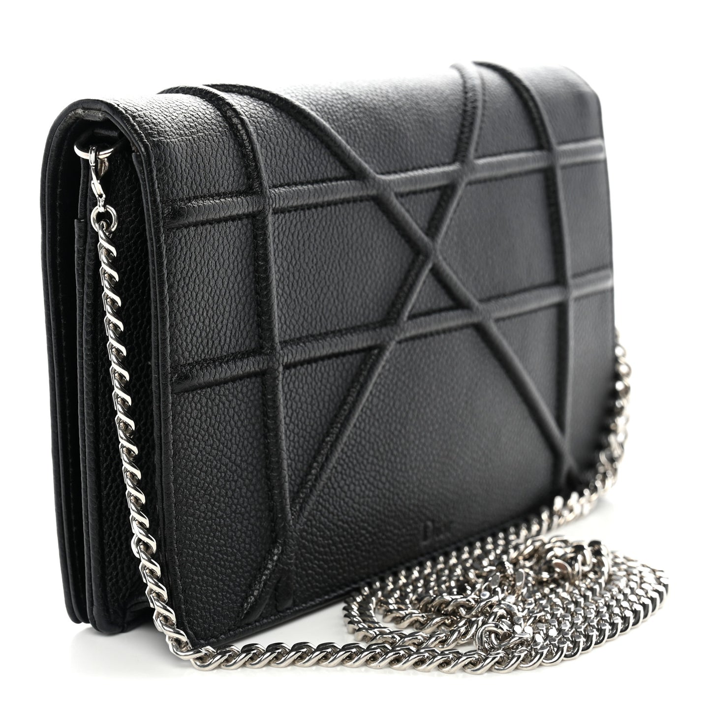 Grained Calfskin Diorama Wallet on Chain Pouch Black