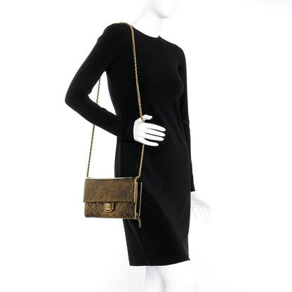 Chanel Cracked Metallic Calfskin Quilted Zip Away Chain Clutch Gold 2 of 7