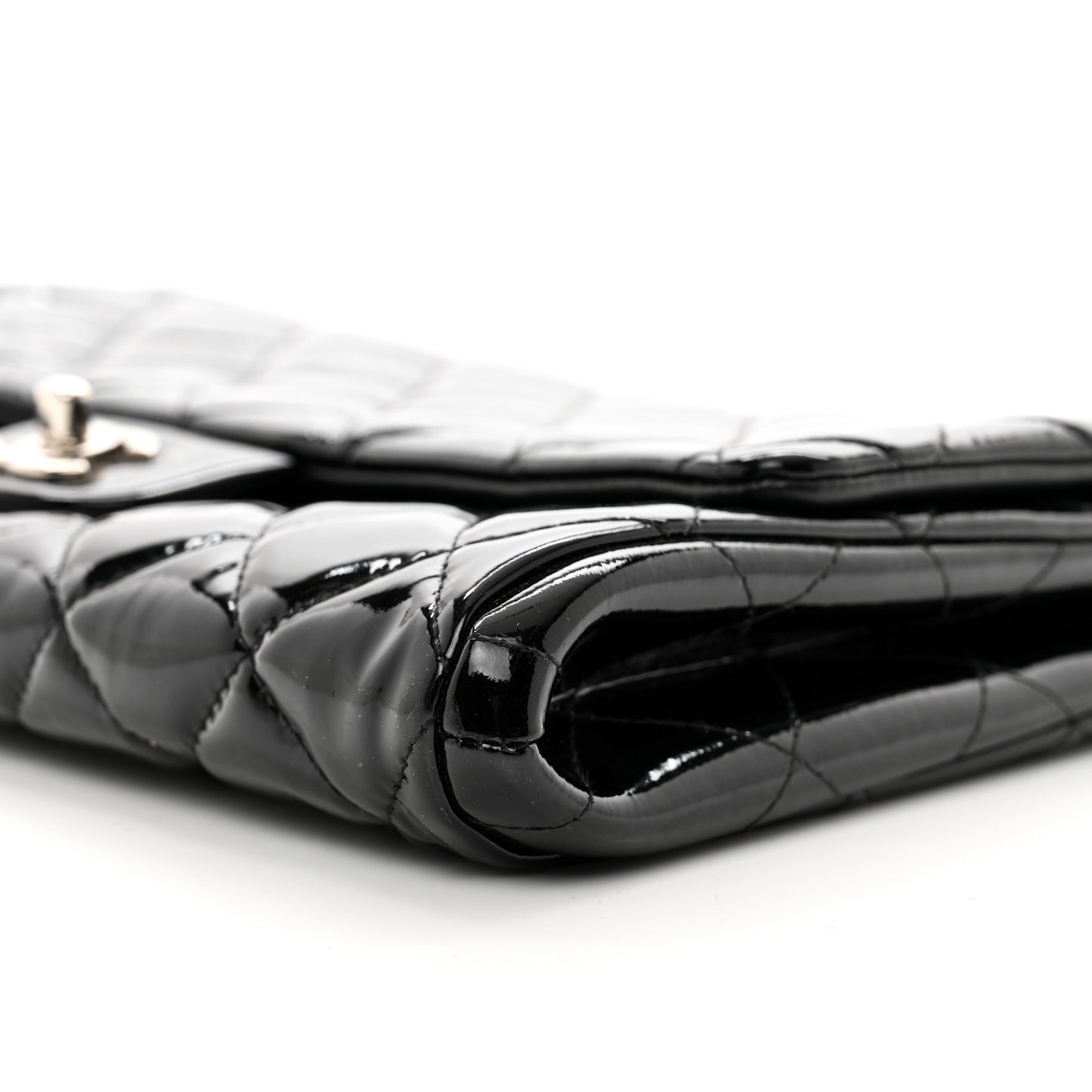 Patent Quilted Clutch with Chain Flap Black