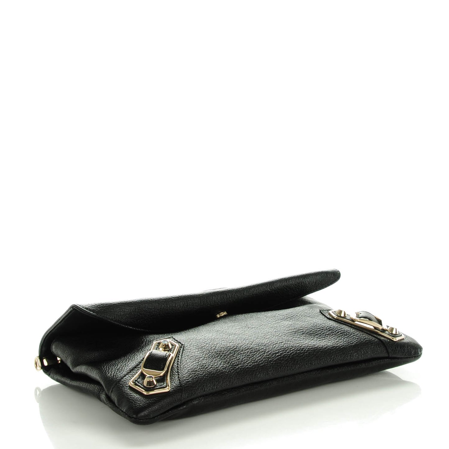 Chevre Gold Metallic Edge Hardware Envelope Clutch Black