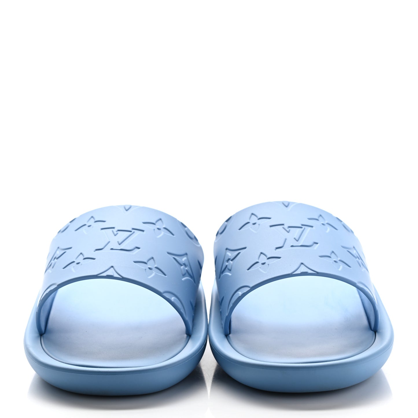 Rubber Monogram Embossed Sunbath Flat Mule 38 Blue