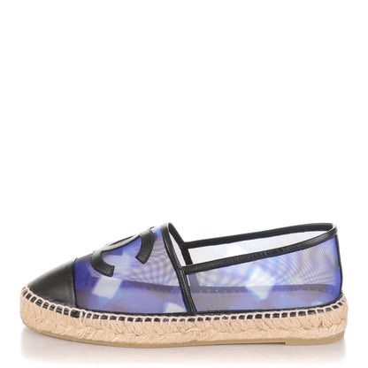 Chanel Mesh Lambskin Check Print CC Espadrilles 39 Blue Black White 1 of 7